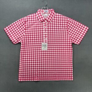 Leon Levin Polo Shirt Womens Large Red Checkered Preppy Top Short Sleeve Blouse